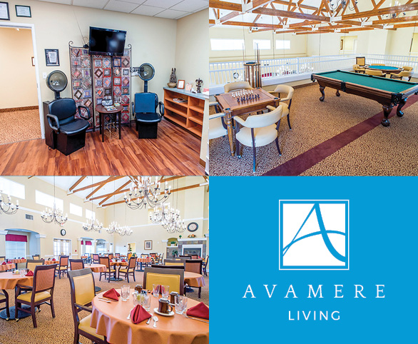 Avamere at Rio Rancho salon, pool table, and dining room